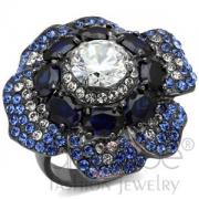 Wholesale Light Black Stainless Steel Round Cut CZ Flower Ring