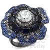 Light Black Stainless Steel Round Cut CZ Flower Ring