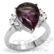 Wholesale Stainless Steel Pear Amethyst Glass 3 Stone Engagement Ring