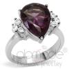 Stainless Steel Pear Amethyst Glass 3 Stone Engagement Ring