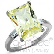 Wholesale Stainless Steel Oblong Yellow CZ 3 Stone Engagement Ring