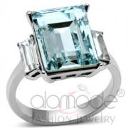Wholesale Stainless Steel Sea Blue Crystal 3 Stone Engagement Ring