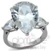 Stainless Steel Pear Cut Clear CZ 3 Stone Engagement Ring