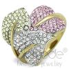 Gold Stainless Steel Multicolor Crystal Flower Cocktail Ring