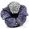 Black Stainless Steel Purple Crystal Flower Cocktail Ring