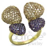 Wholesale Gold Stainless Steel Purple Yellow CZ Flower Cocktail Ring