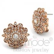 Wholesale Flash Rose Gold Plated Brass Clear CZ Flower Stud Earrings