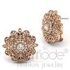 Flash Rose Gold Plated Brass Clear CZ Flower Stud Earrings