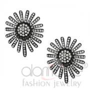 Wholesale Cobalt Black Plated Brass Clear Crystal Flower Stud Earrings