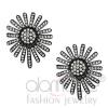 Cobalt Black Plated Brass Clear Crystal Flower Stud Earrings