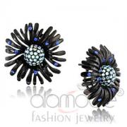 Wholesale Black Stainless Steel Blue Crystal Flower Stud Earrings
