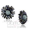 Black Stainless Steel Blue Crystal Flower Stud Earrings