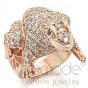 Wholesale Rose Gold Plated Brass Clear & Black CZ Frog Cocktail Ring