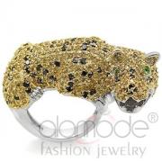 Wholesale Two-Tone Plated Brass Topaz Yellow CZ Panther Cocktail RIng