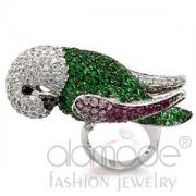 Wholesale Rhodium & Ruthenium Brass Multicolor CZ Parrot Cocktail Ring