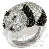 Rhodium & Ruthenium Brass Multicolor CZ Panda Cocktail Ring