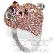 Wholesale Rhodium Ruthenium & Rose Gold Brass CZ Pig Cocktail Ring