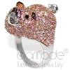 Rhodium Ruthenium & Rose Gold Brass CZ Pig Cocktail Ring