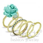 Wholesale Gold Plated Brass Sea Blue Synthetic Stone Rose Midi Rings