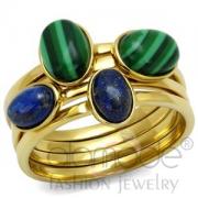 Wholesale Gold Ion Plated Stainless Steel Malachite & Lapis Midi Rings