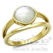 Wholesale Gold Ion Plated Stainless Steel Squircle White Conch Ring