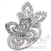 Wholesale Rhodium Plated Brass Clear CZ Flower Cocktail Ring