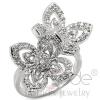 Rhodium Plated Brass Clear CZ Flower Cocktail Ring