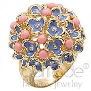 Wholesale Gold Plated Brass Rose Pink Coral Large Flower Cocktail Ring