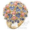 Gold Plated Brass Rose Pink Coral Large Flower Cocktail Ring
