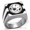 Stainless Steel Stripes Round Cut Crystal Men
