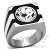 Stainless Steel Stripes Round Cut Crystal Men's Finger Ring