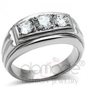 Wholesale Stainless Steel 3 Stone Round CZ Men