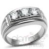 Stainless Steel 3 Stone Round CZ Men