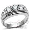 Stainless Steel 3 Stone Round CZ Men's Novelty Fashion Ring