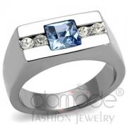 Wholesale Stainless Steel Aquamarine Square Crystal Men