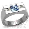 Stainless Steel Aquamarine Square Crystal Men's Novelty Ring