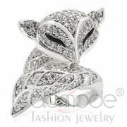 Wholesale Rhodium Brass Cubic Zirconia CZ Fox Animal Cocktail Ring