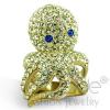 Gold Stainless Steel Crystal Octopus Animal Cocktail Ring