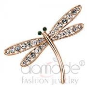 Wholesale Rose Gold Plated White Metal Crystal Dragonfly Animal Brooch
