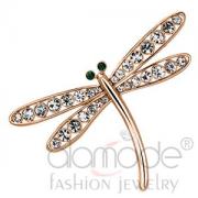 Wholesale Rose Gold Plated White Metal Crystal Dragonfly Animal Brooch