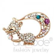 Wholesale Rose Gold Plated White Metal Crystal Squirrel Animal Brooch