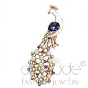Wholesale Rose Gold Plated White Metal Crystal Peacock Animal Brooch