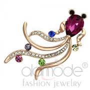 Wholesale Rose Gold White Metal Purple Glass Fish Animal Brooch