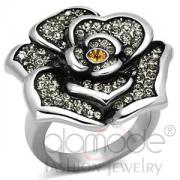 Wholesale Stainless Steel Topaz Yellow Crystal Flower Cocktail Ring