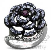 Wholesale Black Stainless Steel Amethyst Purple Crystal Flower Ring