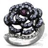Black Stainless Steel Amethyst Purple Crystal Flower Ring