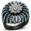 Black Stainless Steel Sea Blue Crystal Flower Cocktail Ring