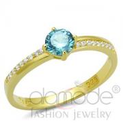 Wholesale Intricate Gold Plated 925 Sterling Silver Sea Blue CZ Ring