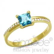 Wholesale Intricate Gold 925 Sterling Silver Sea Blue Square CZ Ring