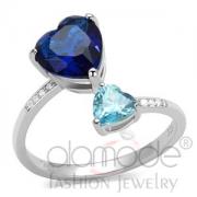 Wholesale Elegant Rhodium 925 Sterling Silver Blue Heart Glass Ring